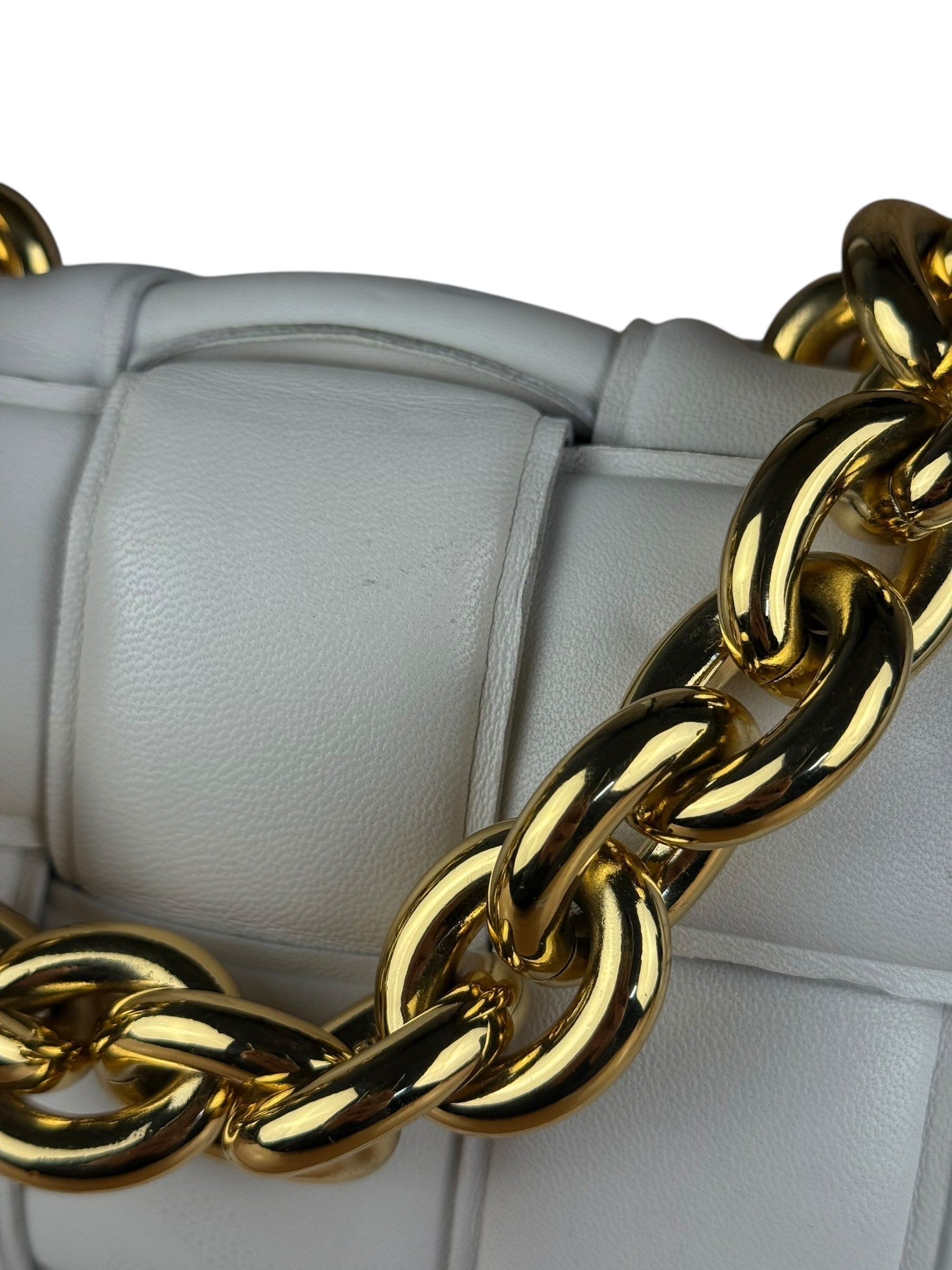 Bottega Veneta White Leather Padded Cassette Chain Bag