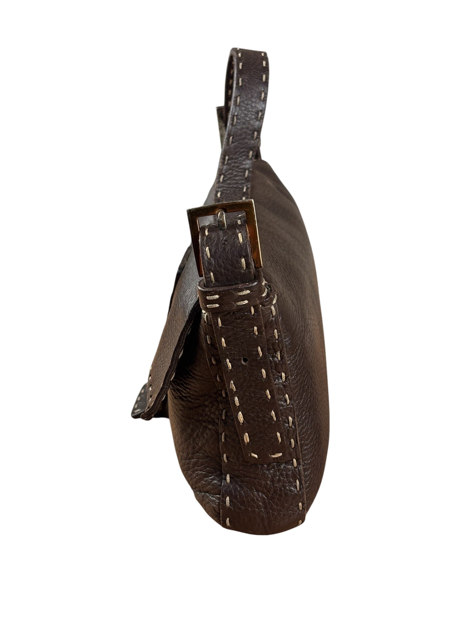 Fendi Selleria Brown Leather Stitched Baguette