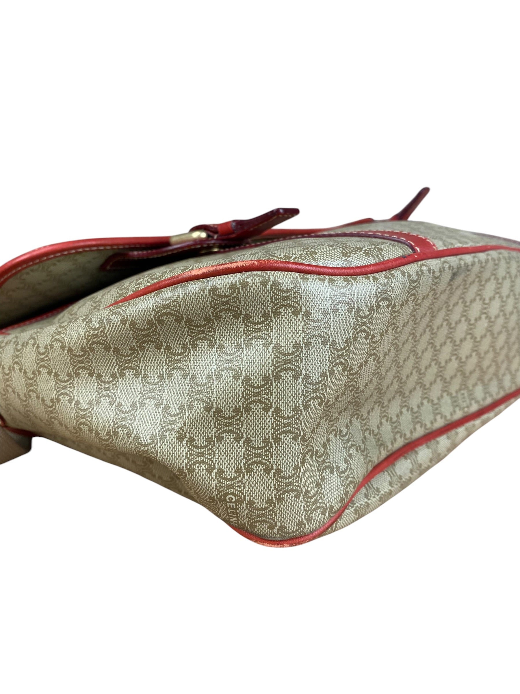 Celine Vintage Macadam Print Red Lined Flap Messenger Bag