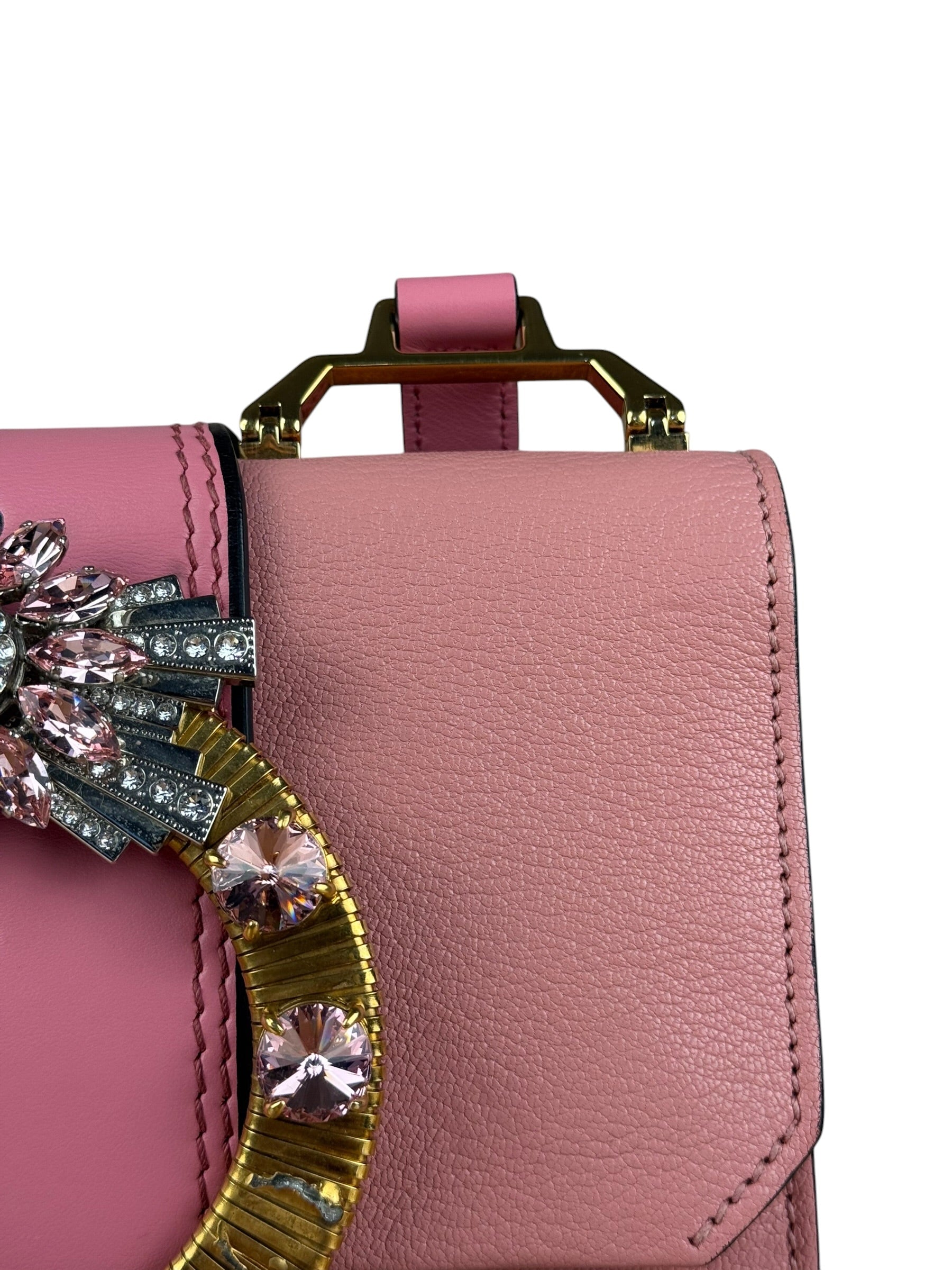 Miu Miu Pink Leather Madras Crystal Embellished Shoulder Bag