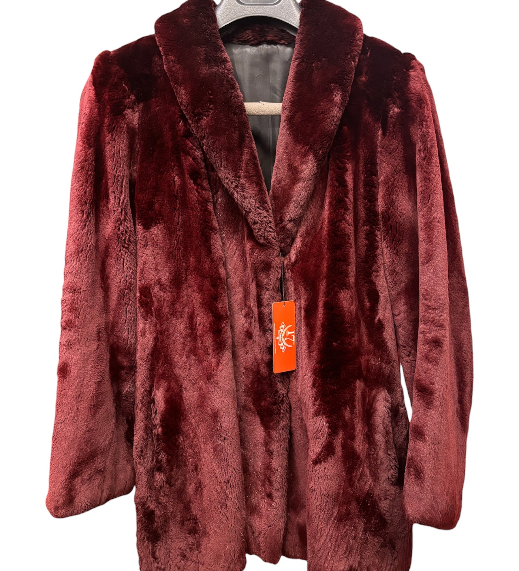 Fellini Burgundy Synthetic Faux Fur Coat
