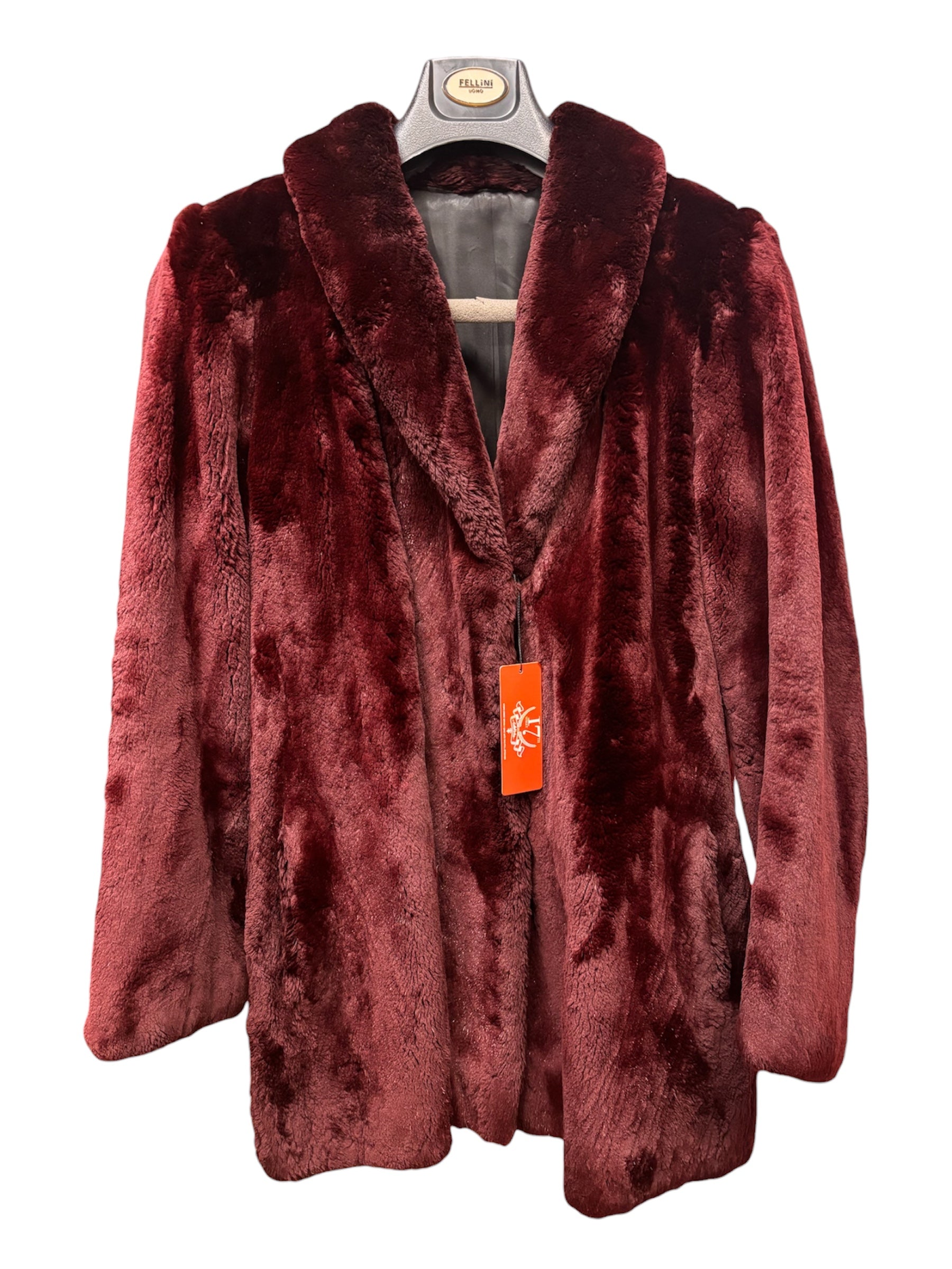 Fellini Burgundy Synthetic Faux Fur Coat