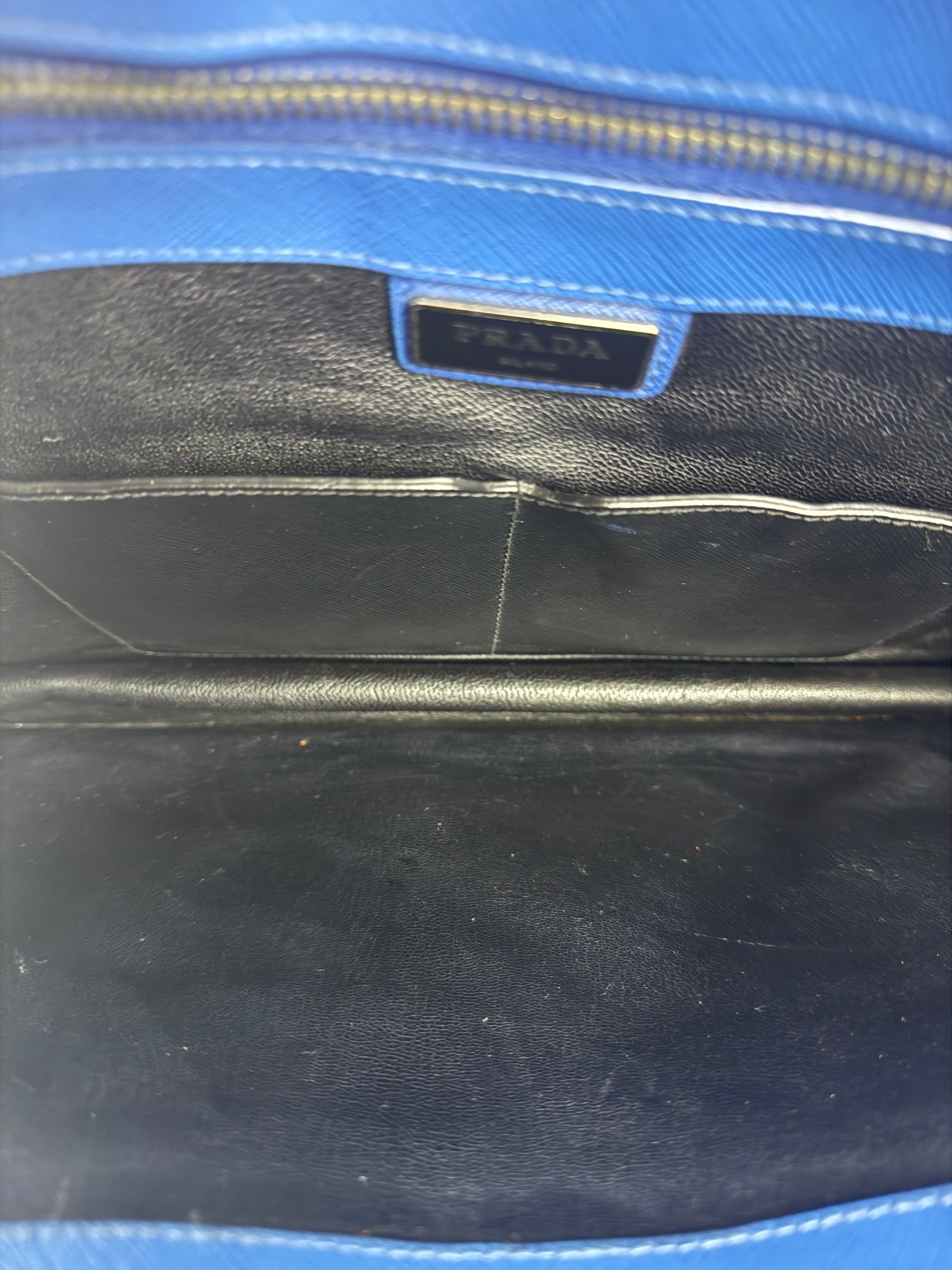 Prada Blue Saffiano Leather 2Way Briefcase Bag