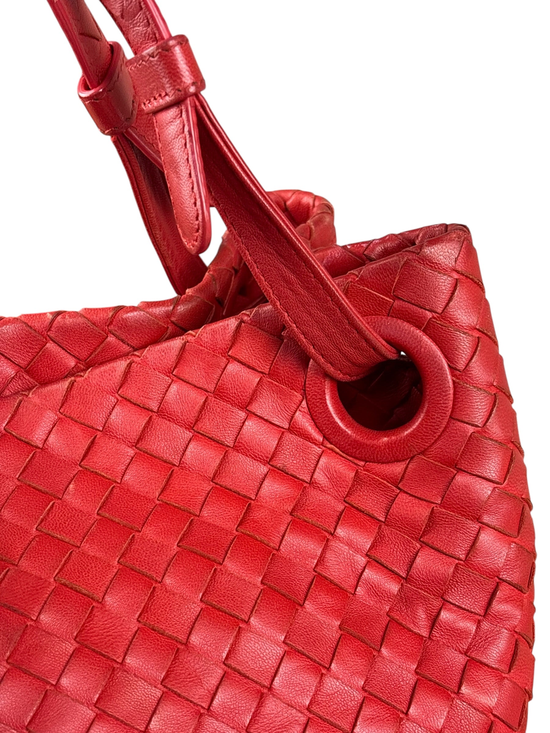 Bottega Veneta Red Leather Intrecciato Garda Woven Hobo Bag