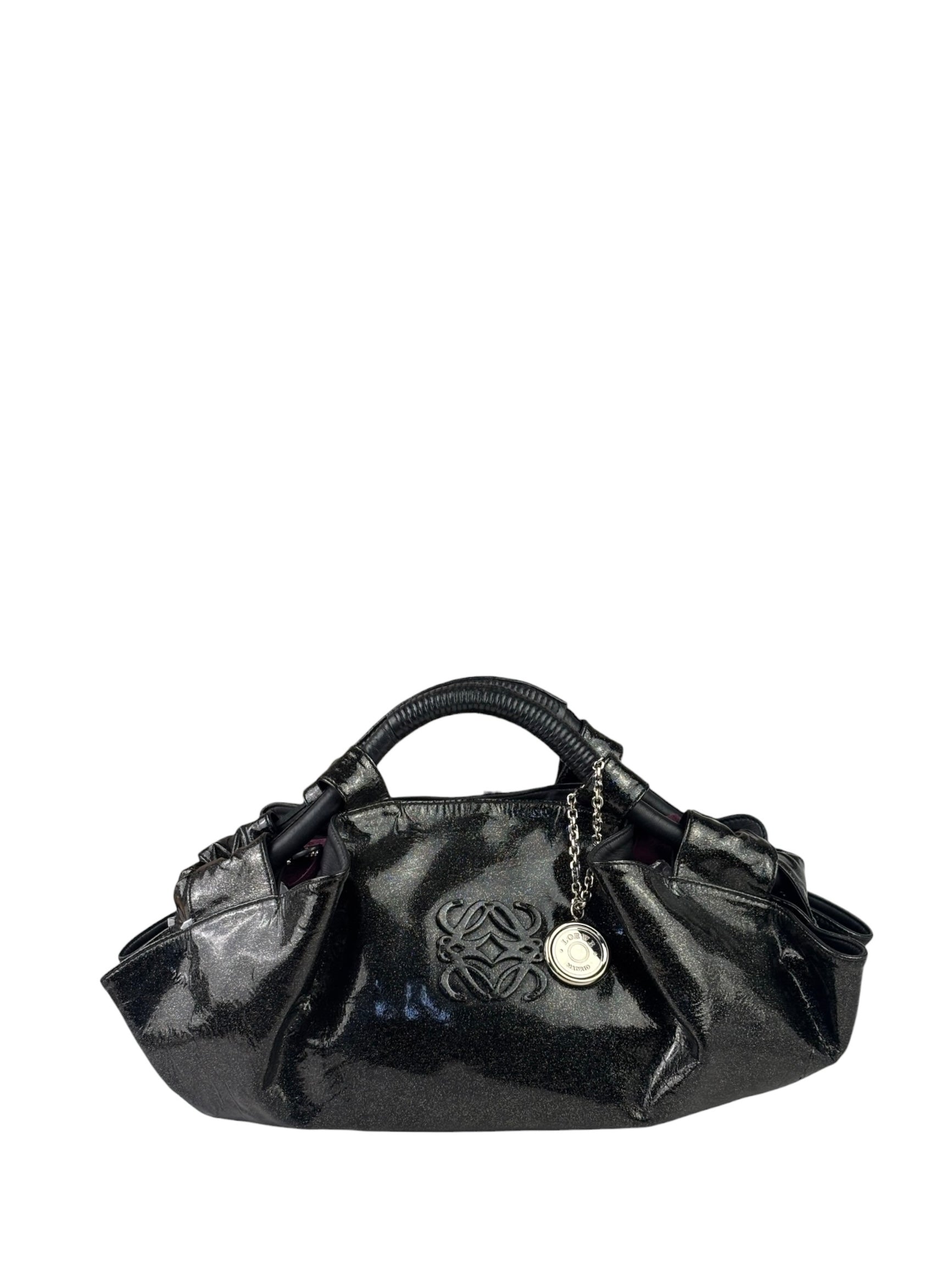 Loewe Black Patent Leather Anagram Glitter Nappa Aire Handbag