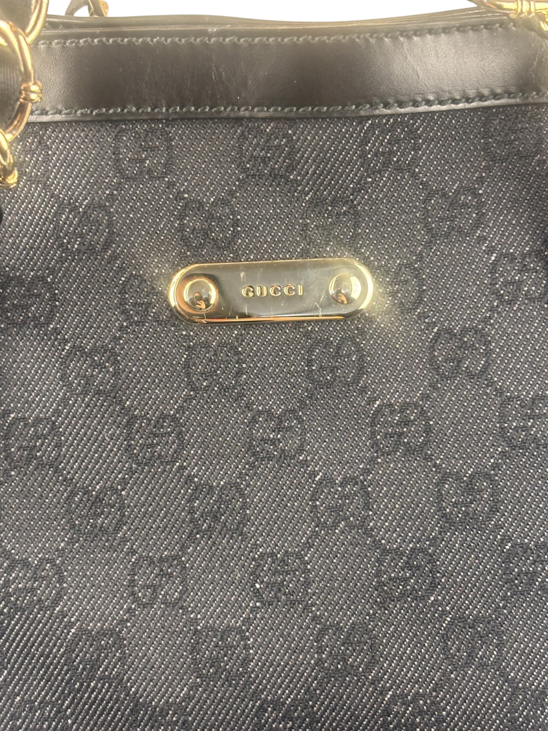 Gucci GG Black Canvas Capri Chain Tote Bag