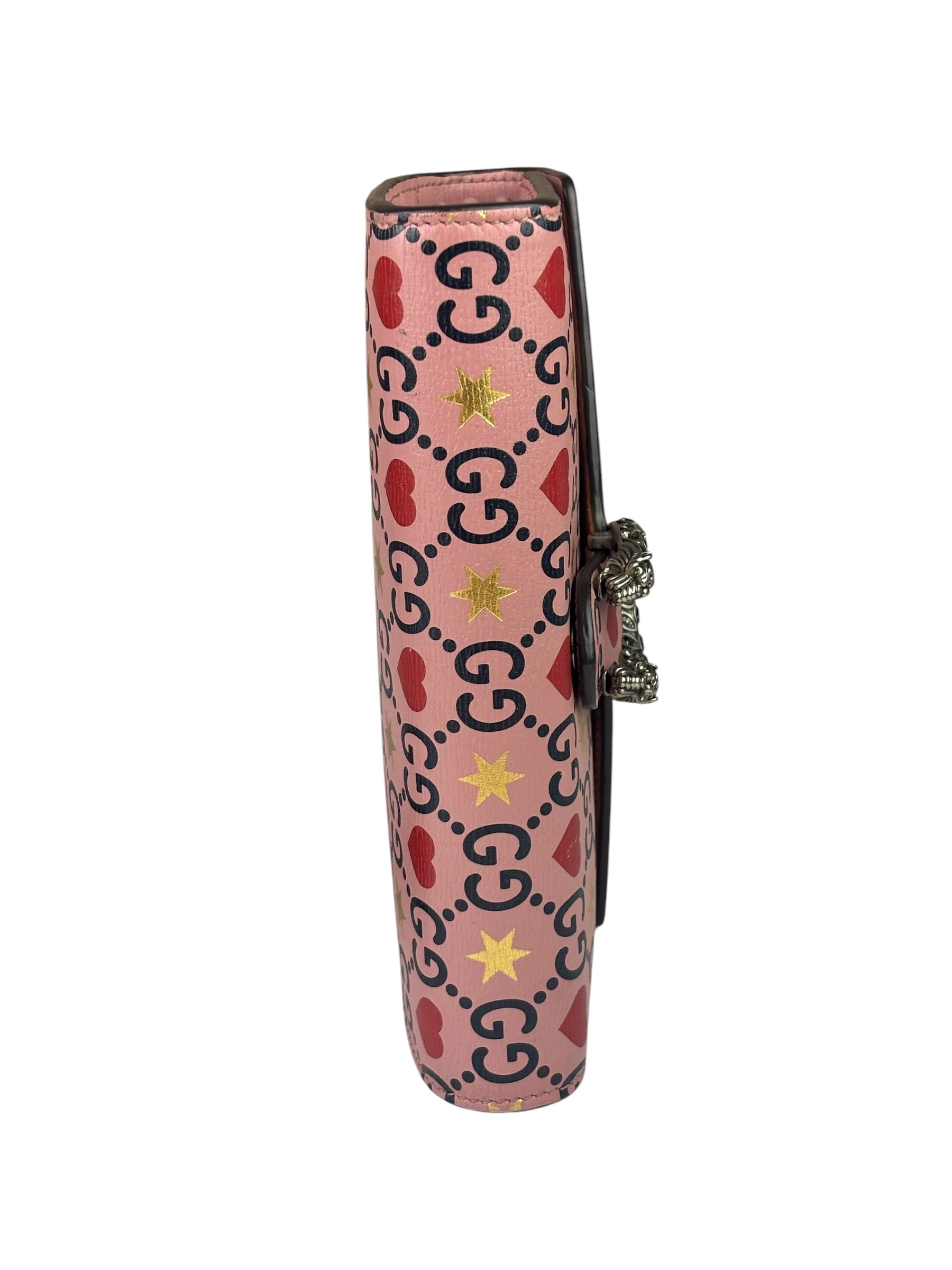 Gucci Pink Leather Dionysus GGCrystal Valentines Small Wallet On Chain