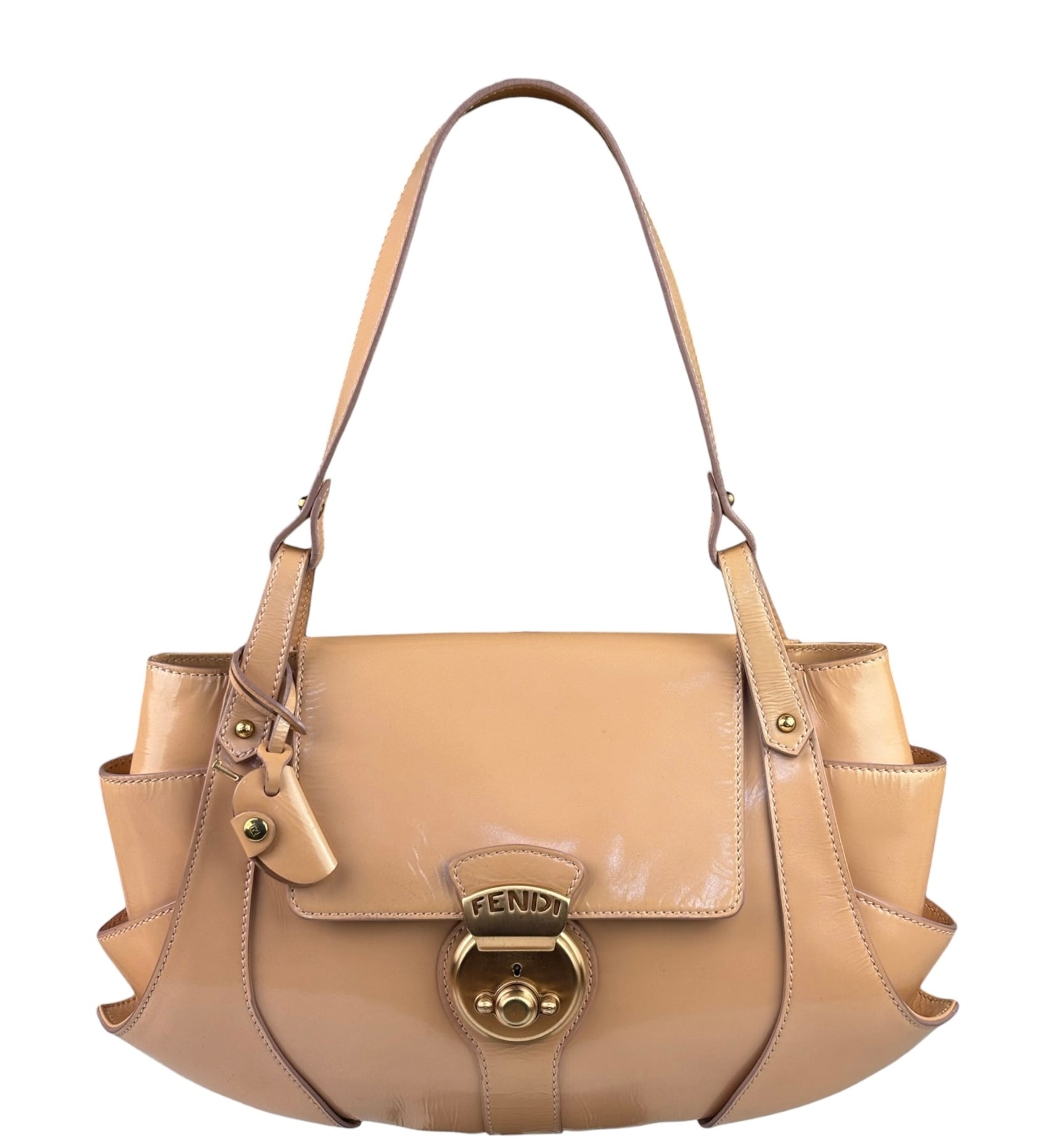 Fendi Borsa Pink Patent Leather Cuoio Ingrassato Compilation Shoulder Bag