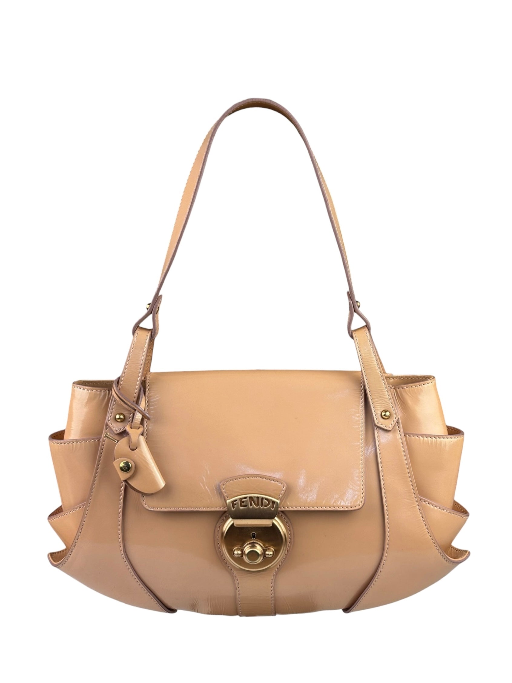 Fendi Borsa Pink Patent Leather Cuoio Ingrassato Compilation Shoulder Bag