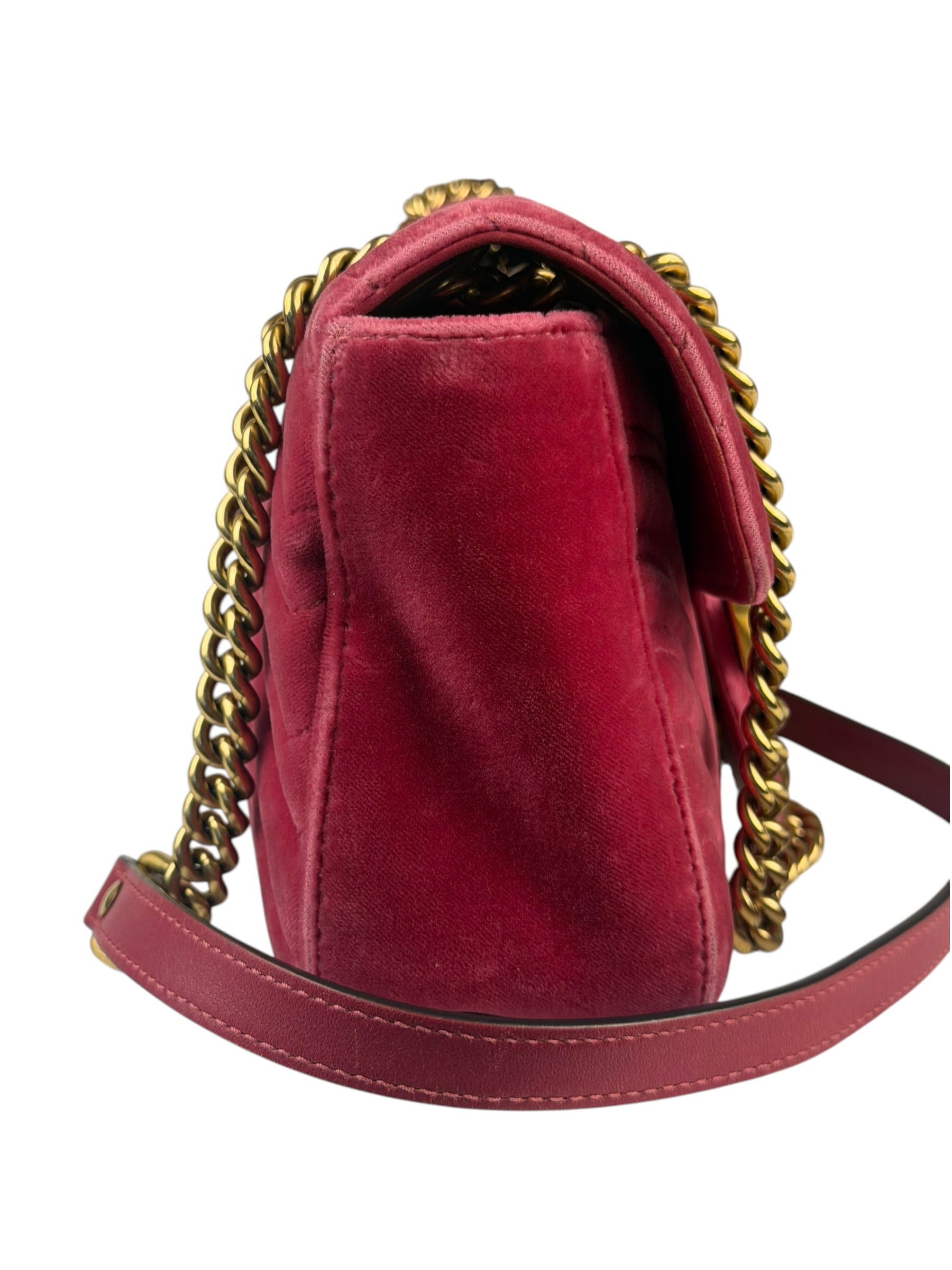 Gucci GG Marmont Matelasse Velvet Small Pink Chain Bag