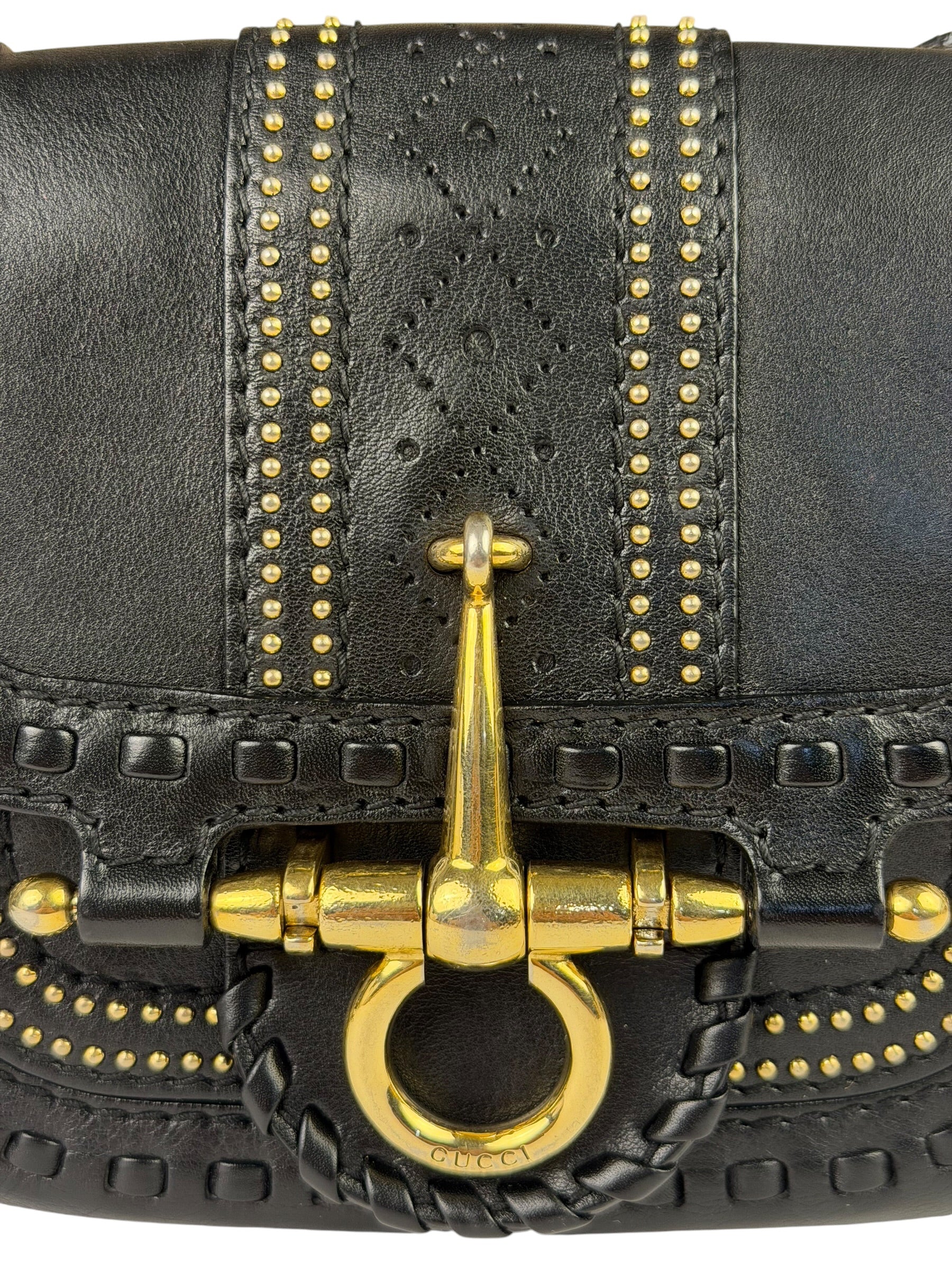 Gucci Black Leather Snaffle Bit Shoulder Bag