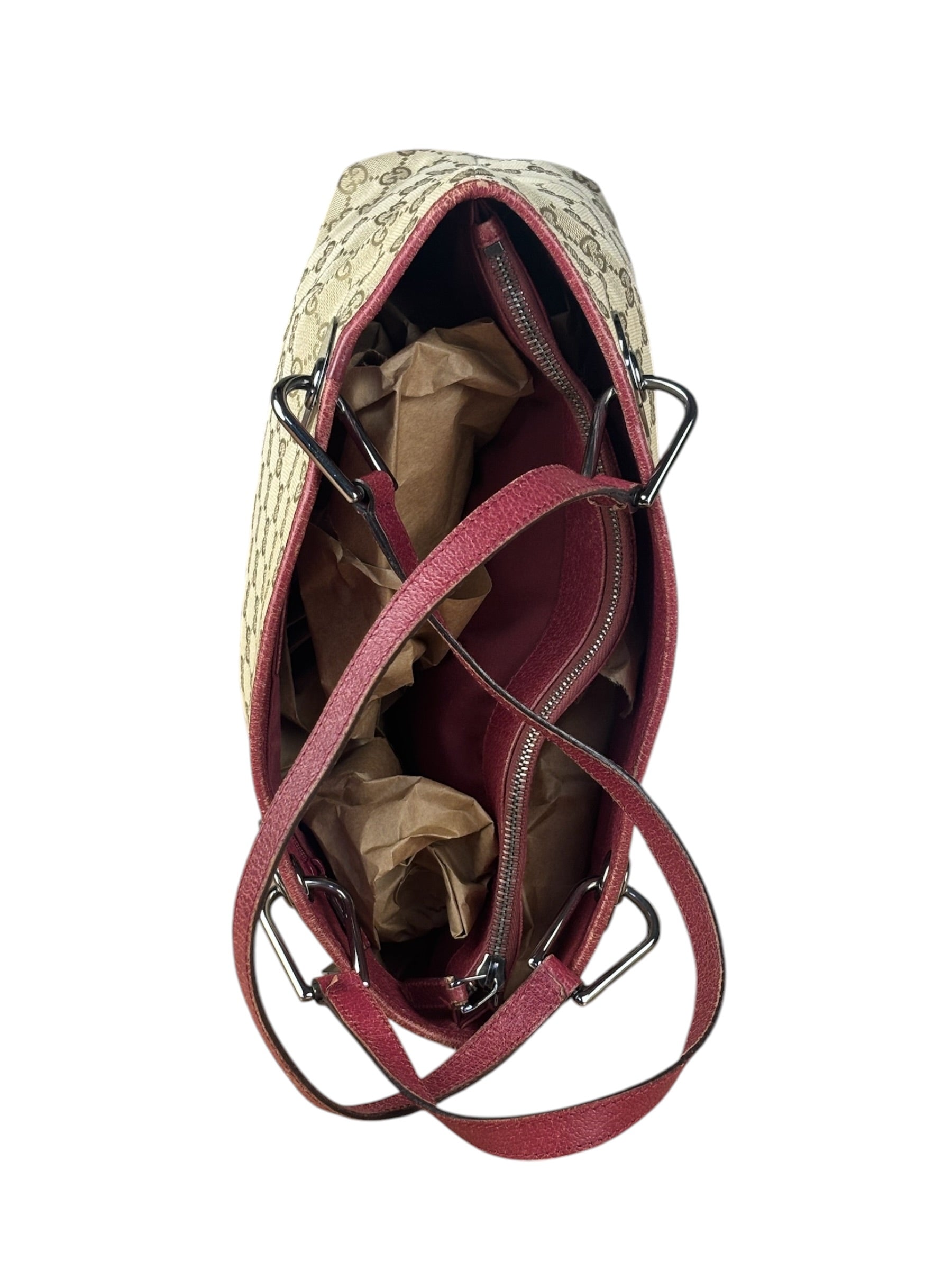 Gucci Vintage GG Canvas Pink Trim Shoulder Bag