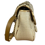 Gucci GG Beige Raffia Marmont Snakeskin Trim Flap Bag