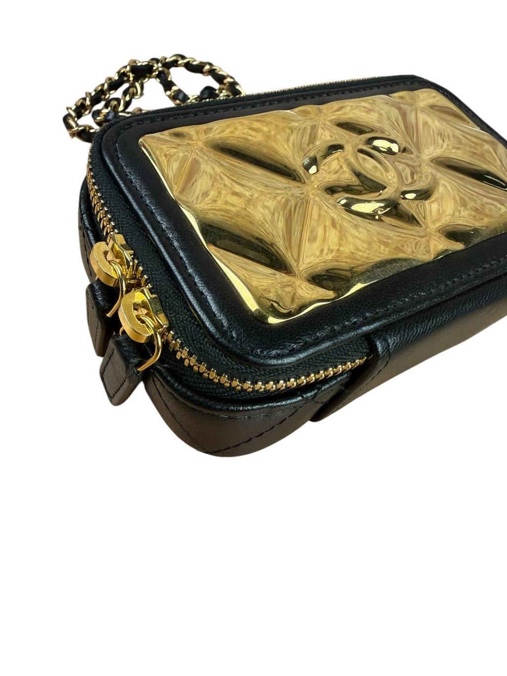 Chanel Black Quilted Leather Golden Plate Nano Vanity Case 2021
