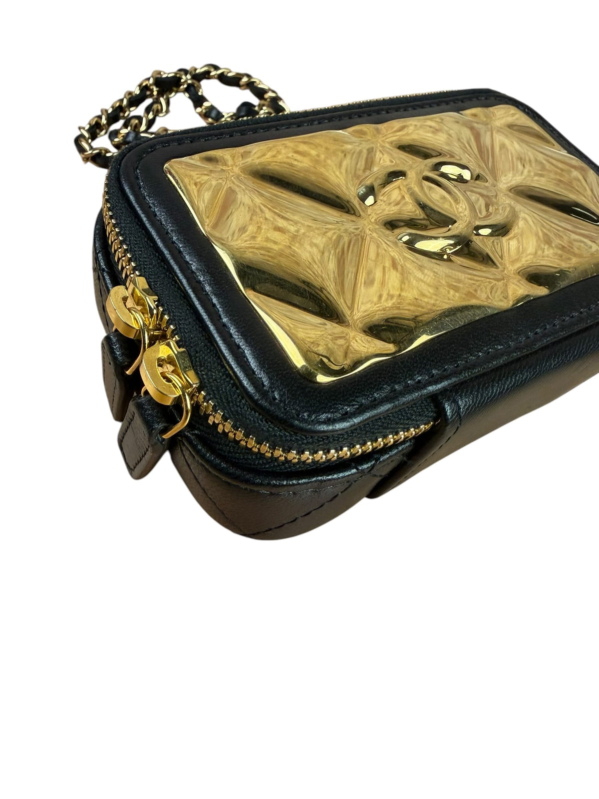 Chanel Black Quilted Leather Golden Plate Nano Vanity Case 2021
