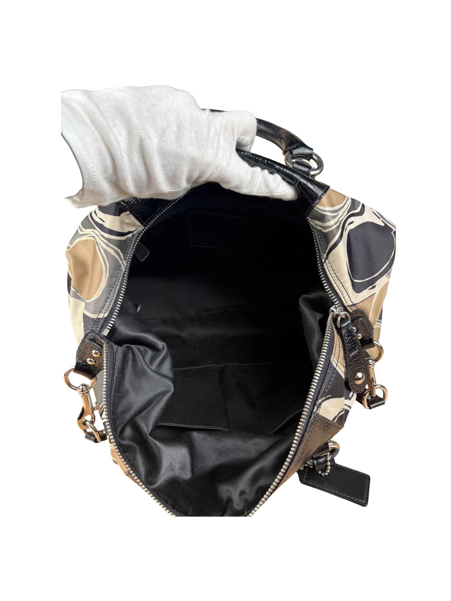 Coach Vintage Trim Leather Hand Drawn Scarf Print Satchel Two-Way Bag