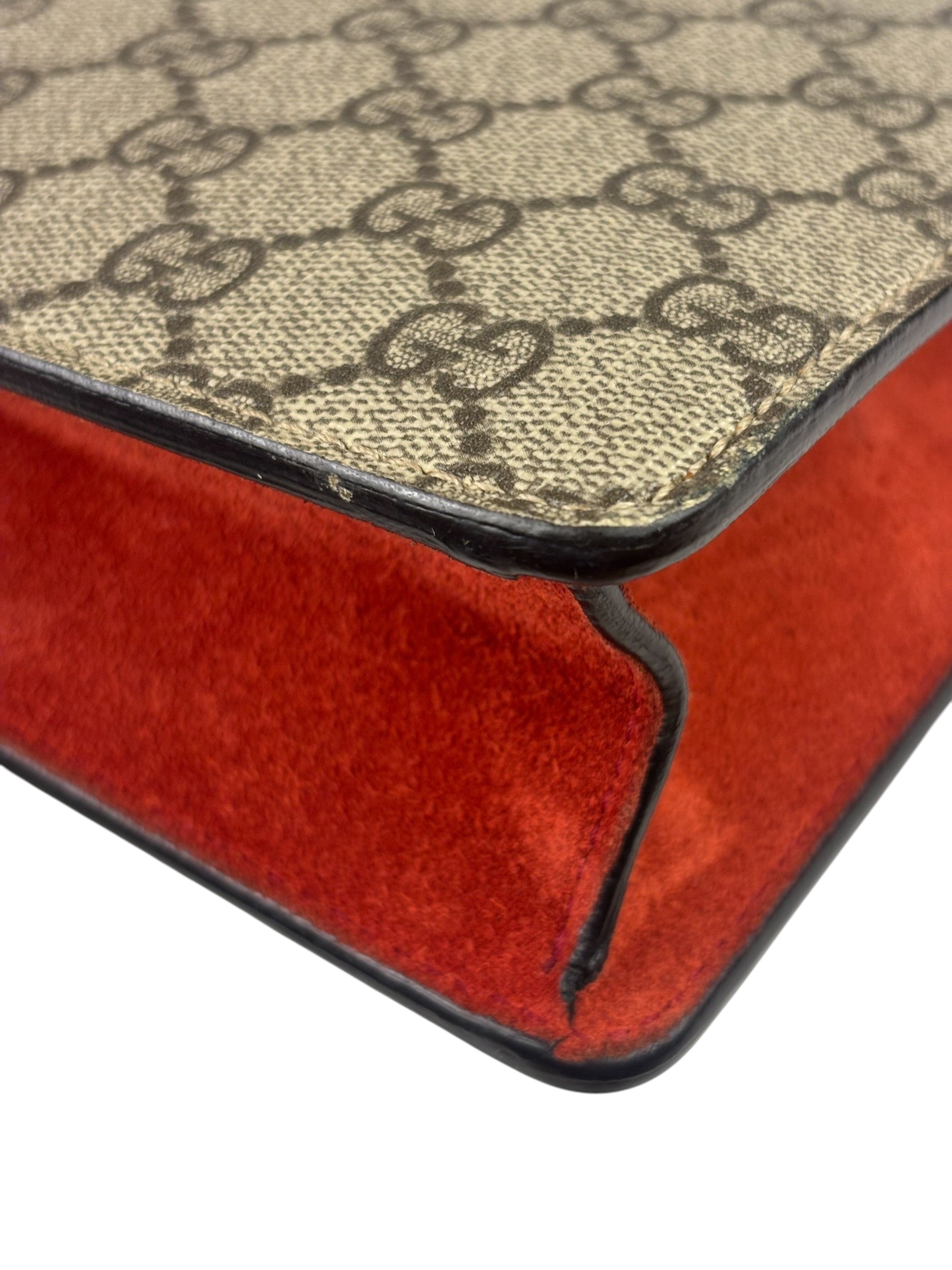 Gucci Beige/Red Leather/Suede Trim GG Supreme Dionysus Small Shoulder Bag