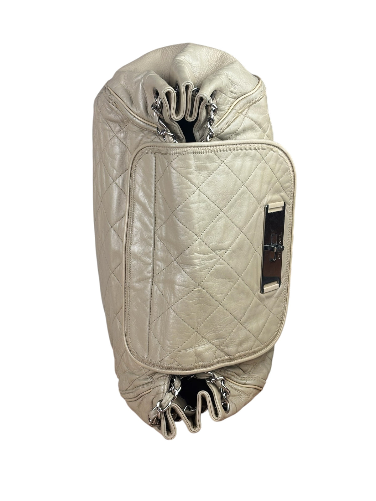 Chanel Beige Quilted Leather East West Accordion Flap Bag 2008