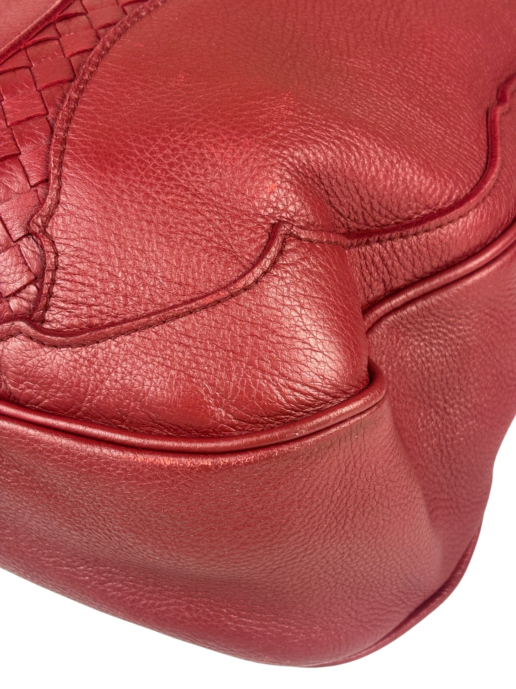Bottega Veneta Red Leather Intrecciato Trim Hobo Bag