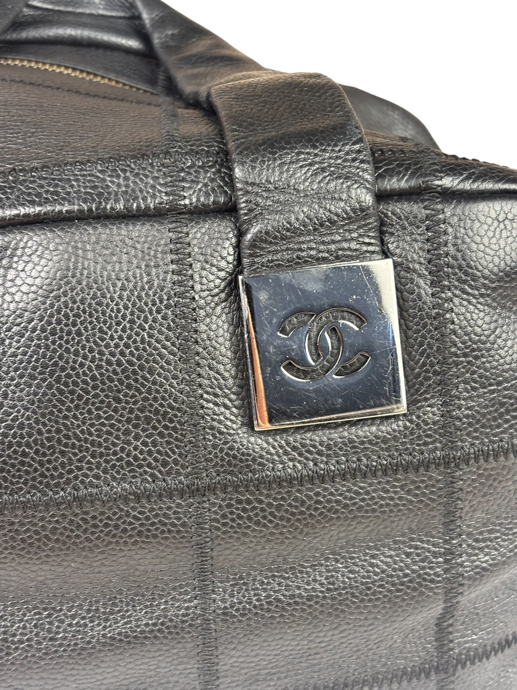 Chanel Black Quilted Leather Chocolate Bar Bowling Handbag