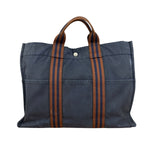 Hermes Vintage Blue/Brown Fourre-Tout Canvas Tote Bag MM