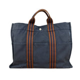 Hermes Vintage Blue/Brown Fourre-Tout Canvas Tote Bag MM