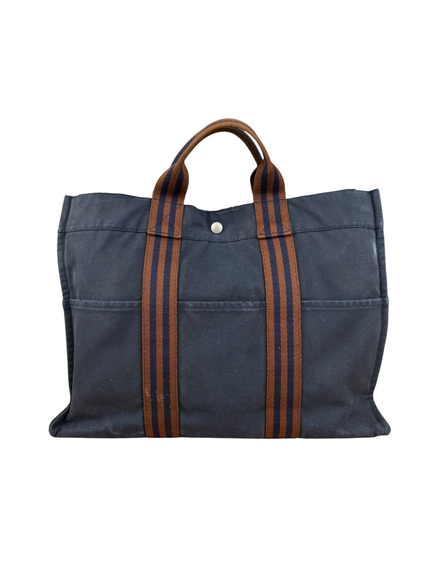 Hermes Vintage Blue/Brown Fourre-Tout Canvas Tote Bag MM