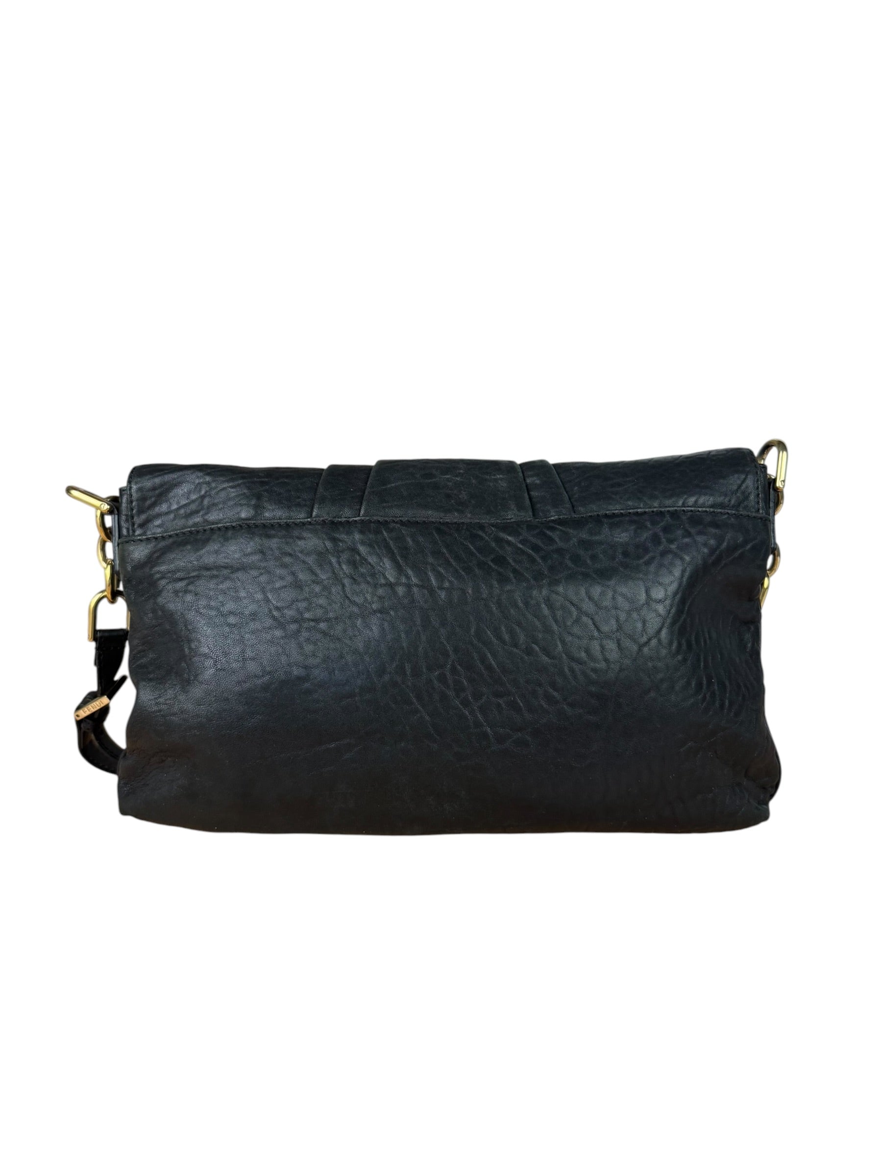 Fendi Black Pebbled Leather Mia Flap Bag