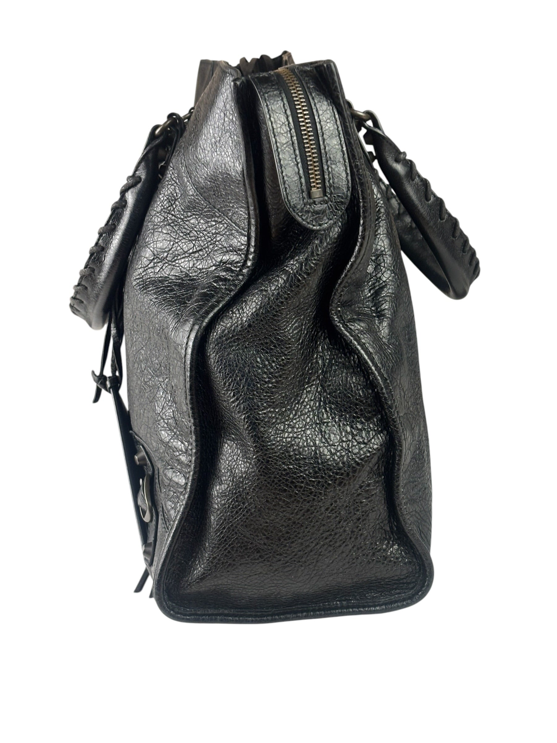 Balenciaga Black Lambskin Moto Work Two-Way Bag