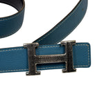 Hermes Blue/Black Leather Reversible H Belt