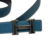 Hermes Blue/Black Leather Reversible H Belt