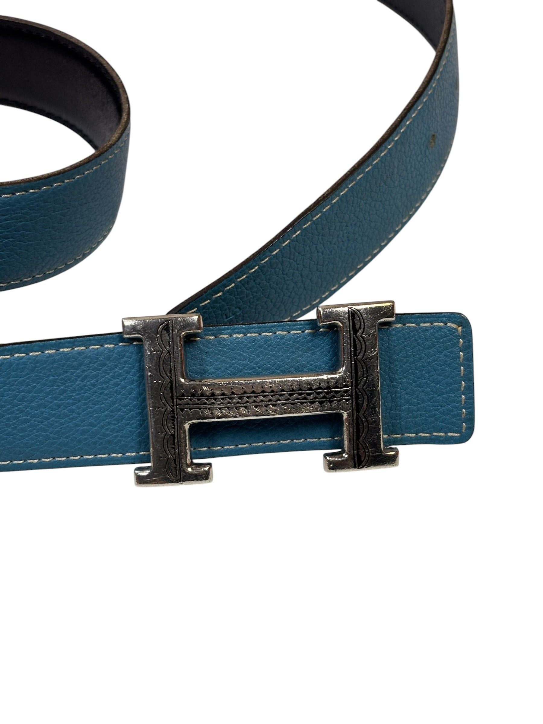 Hermes Blue/Black Leather Reversible H Belt