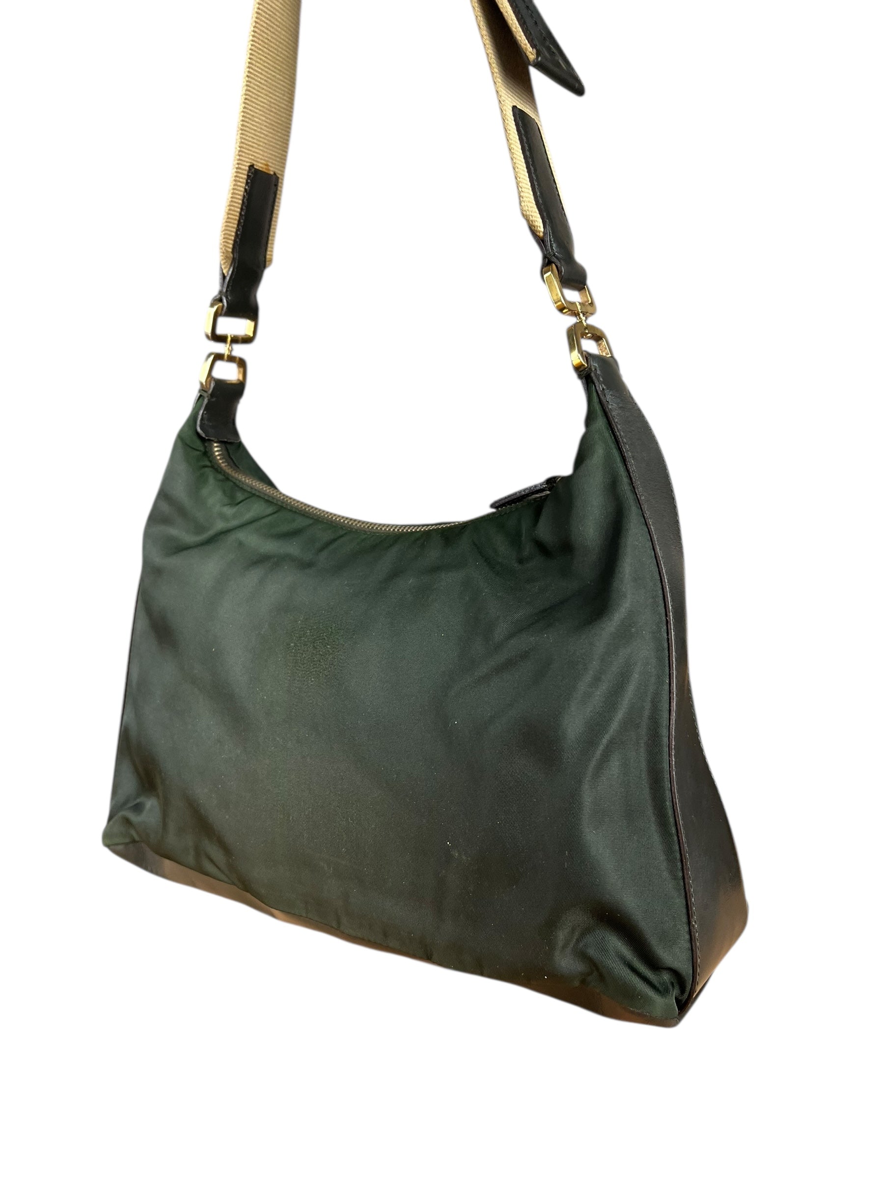Prada Shoulder Bag Green Canvas Strap