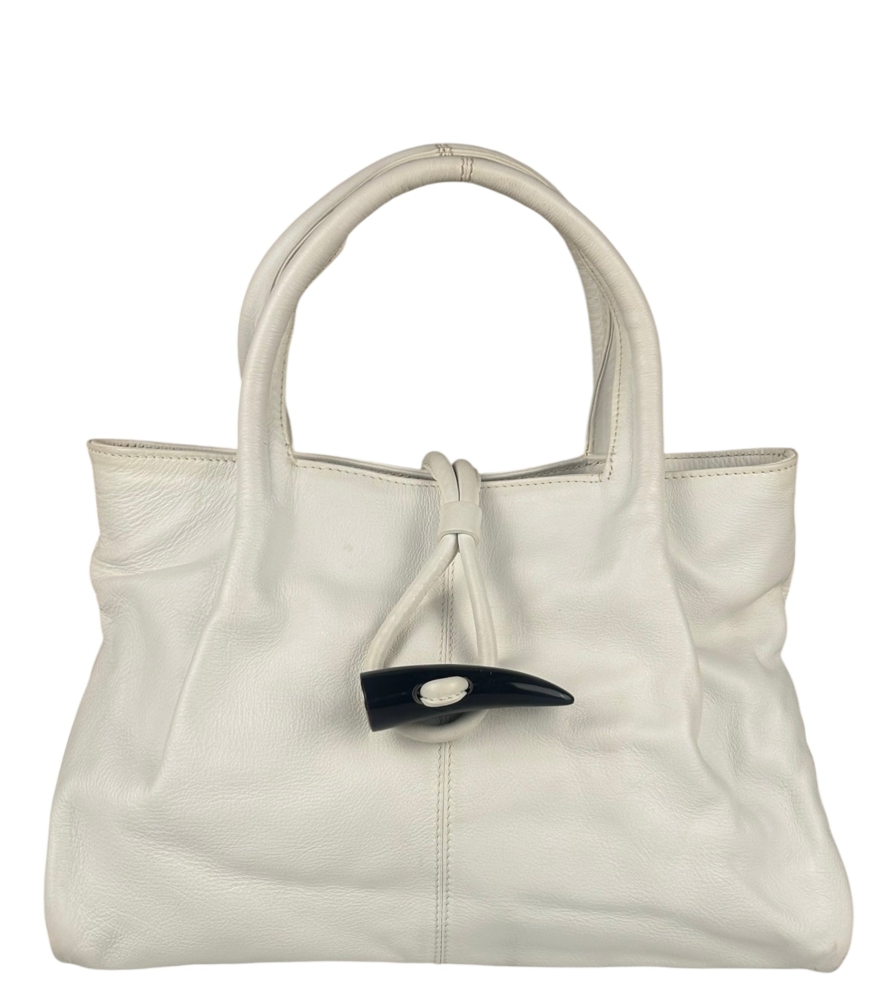Burberry White Leather Bamboo Cinch Tote