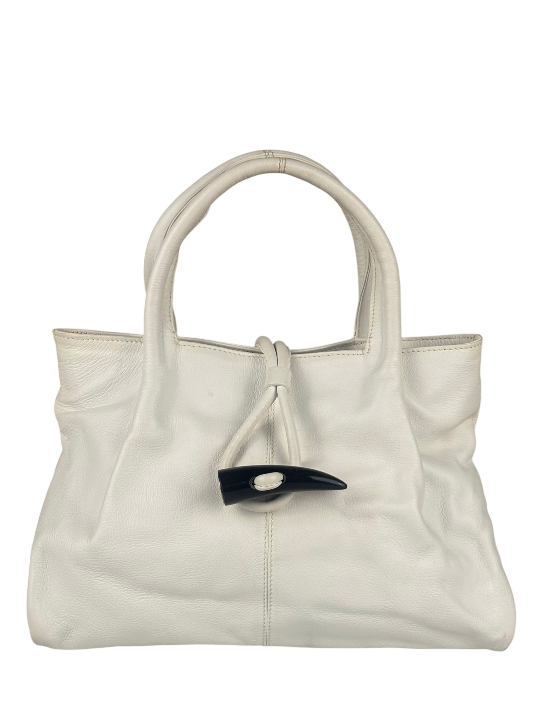 Burberry White Leather Bamboo Cinch Tote