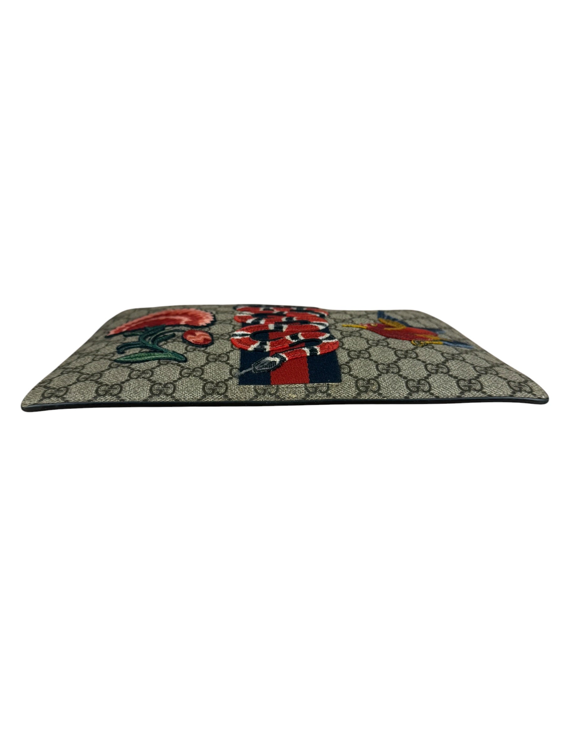 Gucci GG Supreme Kingsnake Hummingbird Embroidered Clutch Pouch