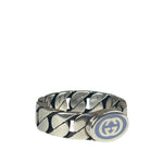 Gucci Sterling Silver & Blue Enamel Interlocking G Chain Link Ring