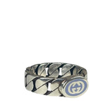 Gucci Sterling Silver & Blue Enamel Interlocking G Chain Link Ring