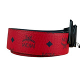 MCM Red Leather Anagram M Buckle belt
