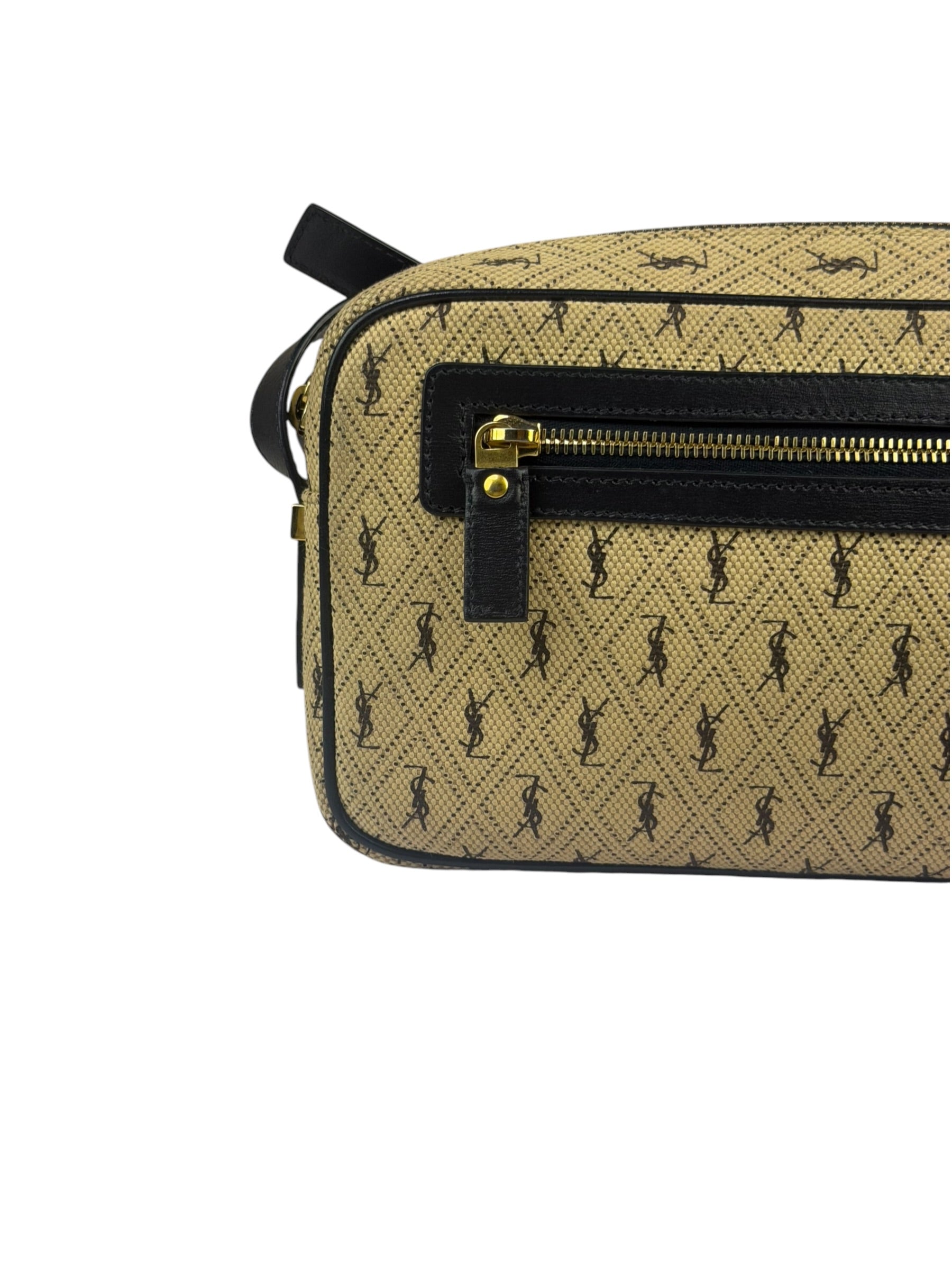 Saint Laurent YSL Beige Logo Print Crossbody Bag