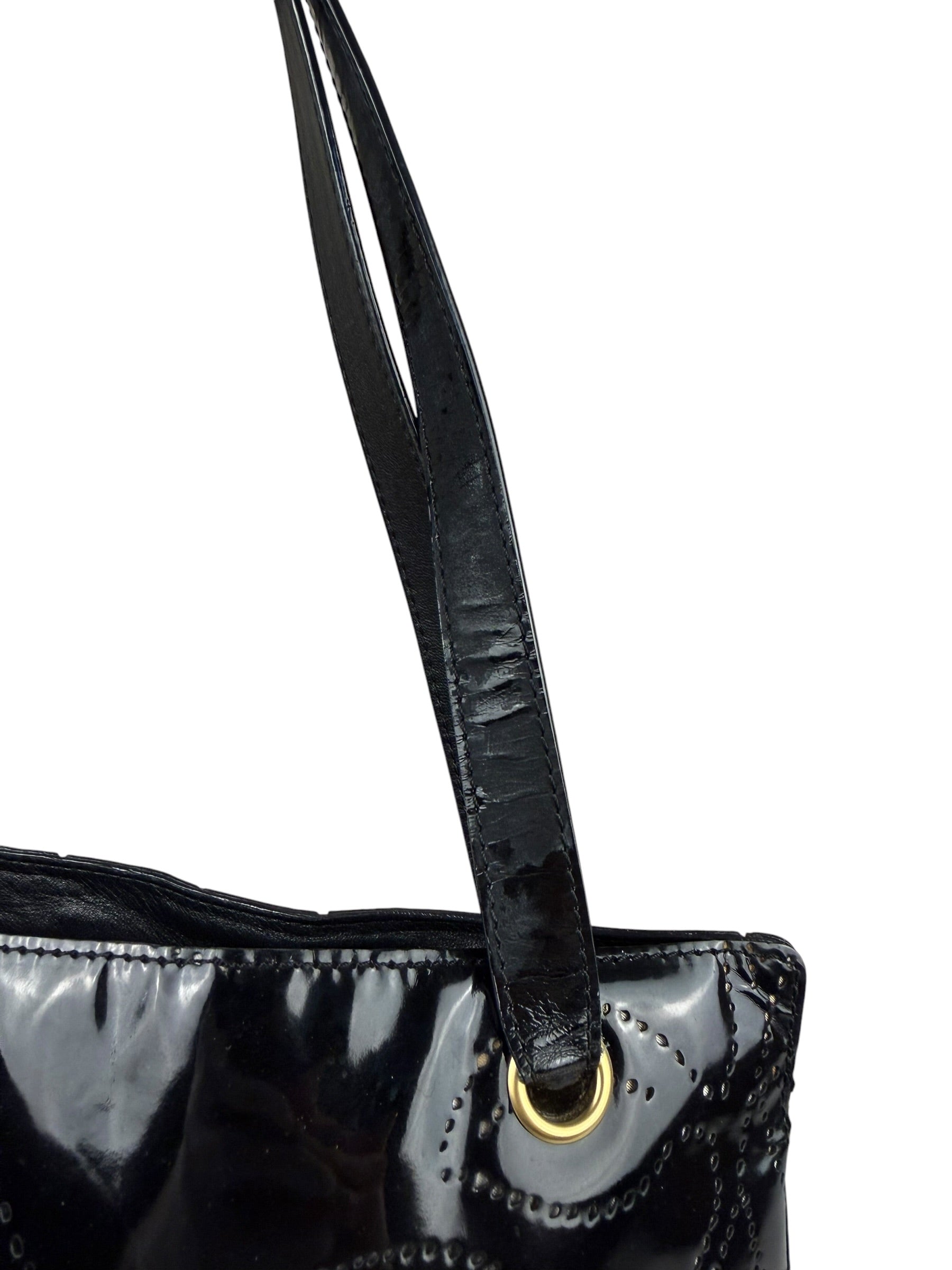Chanel Black Patent Floral Cutout Tote (Patent Damaged) 2003