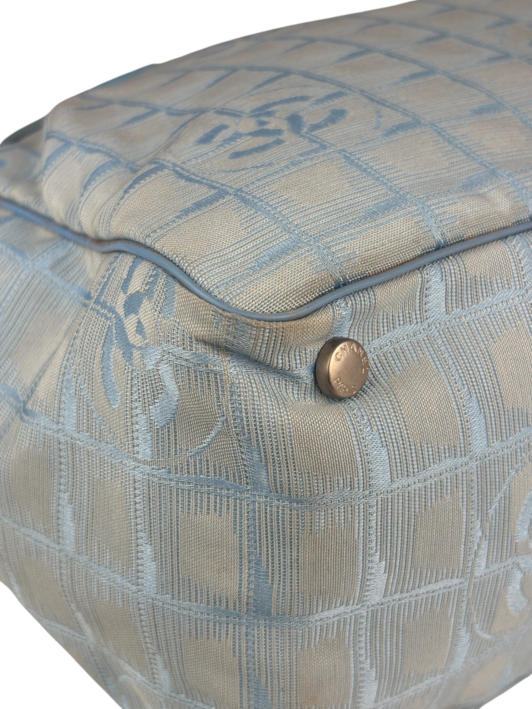 Chanel Blue Leather Trim New Travel Tote Bag 2002