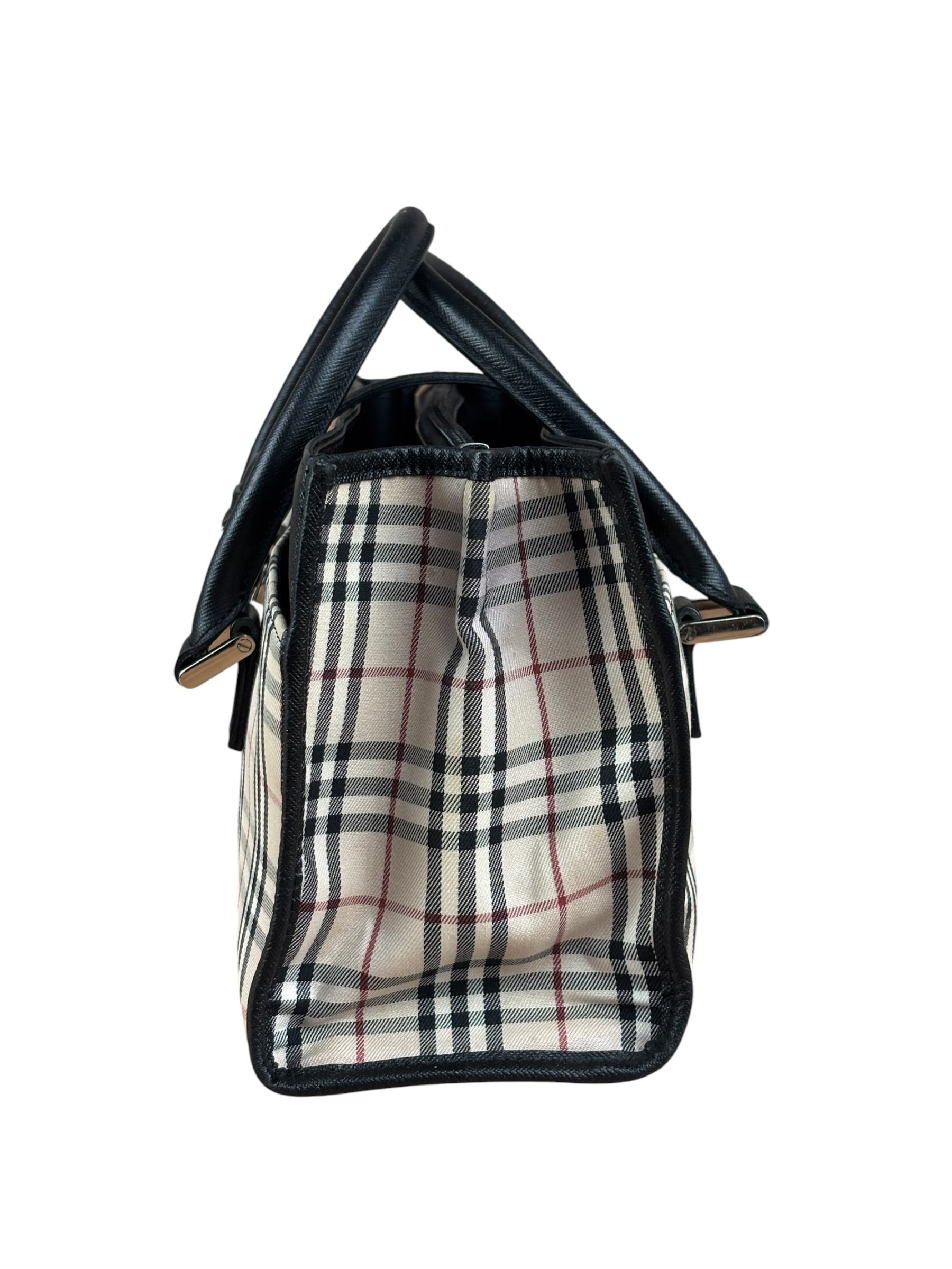 Burberry Vintage Leather Trim House Check Top Handle Bag