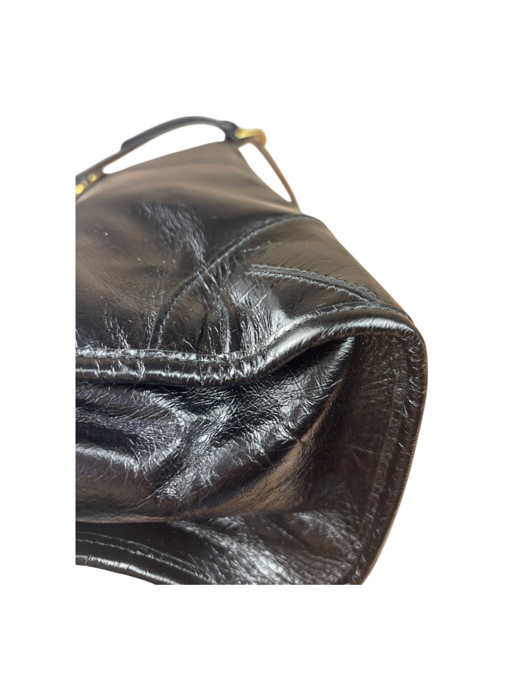 Prada Black Patent Leather Bonnie Medium Two-Way Bag