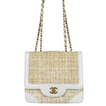 Chanel White Leather Trim Tweed Shoulder Bag 2001