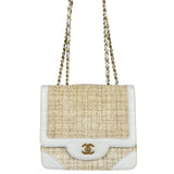 Chanel White Leather Trim Tweed Shoulder Bag 2001