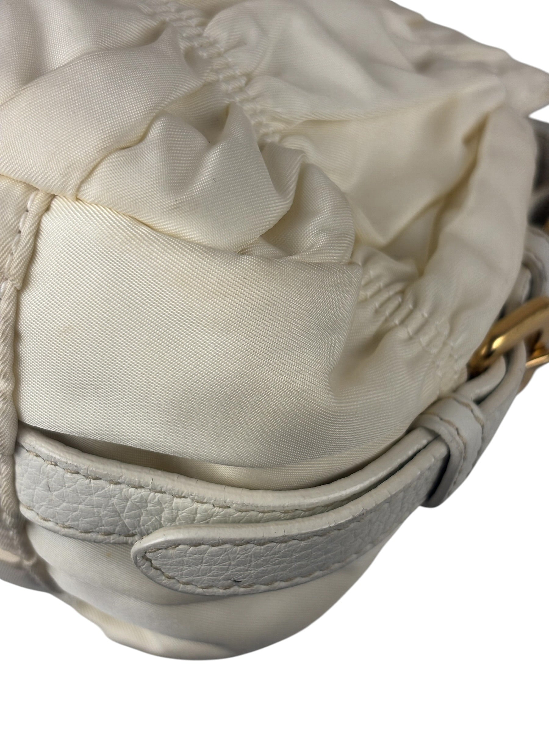 Prada Y2K Ivory Gaufre Nylon Woven Leather 2Way Mini Handbag