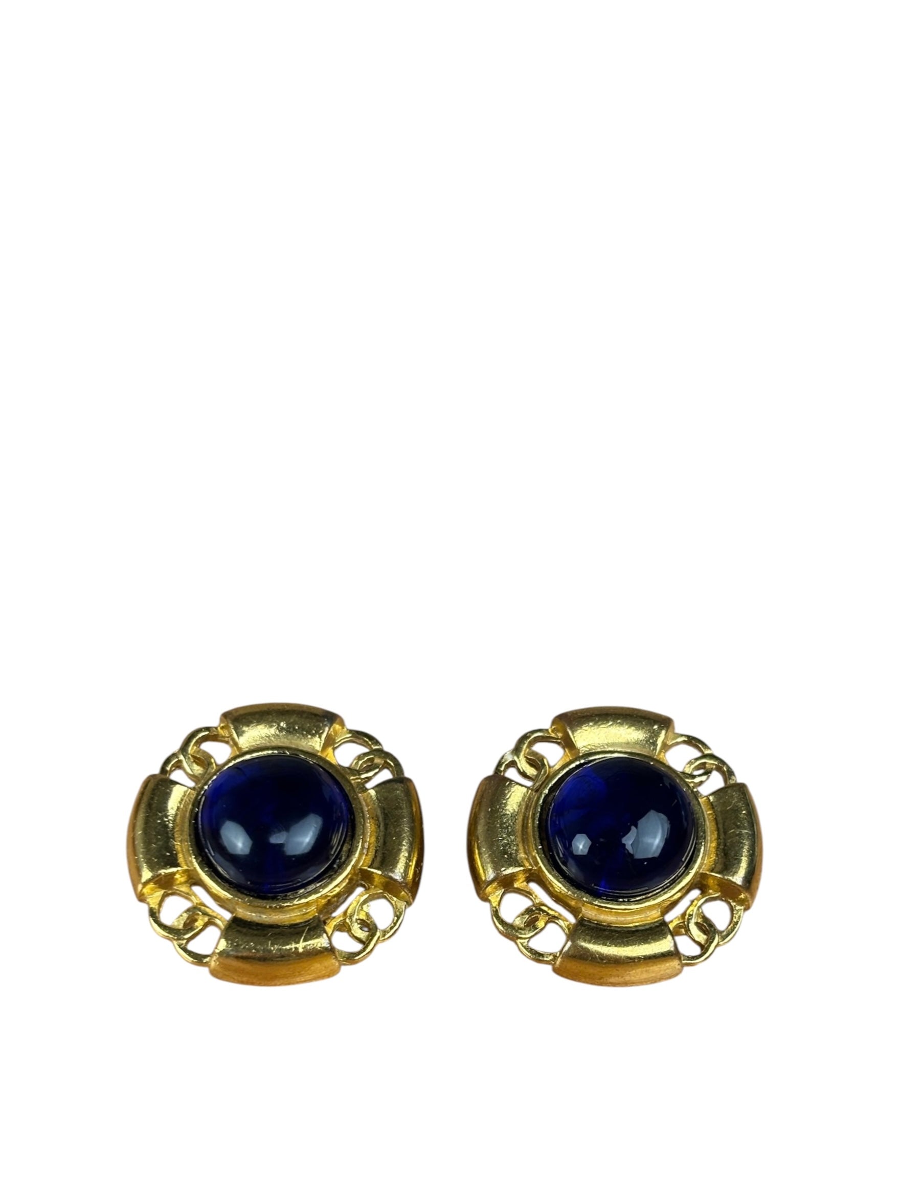 Chanel Vintage Royal Blue Glass Gripoix  Clip-On Earrings