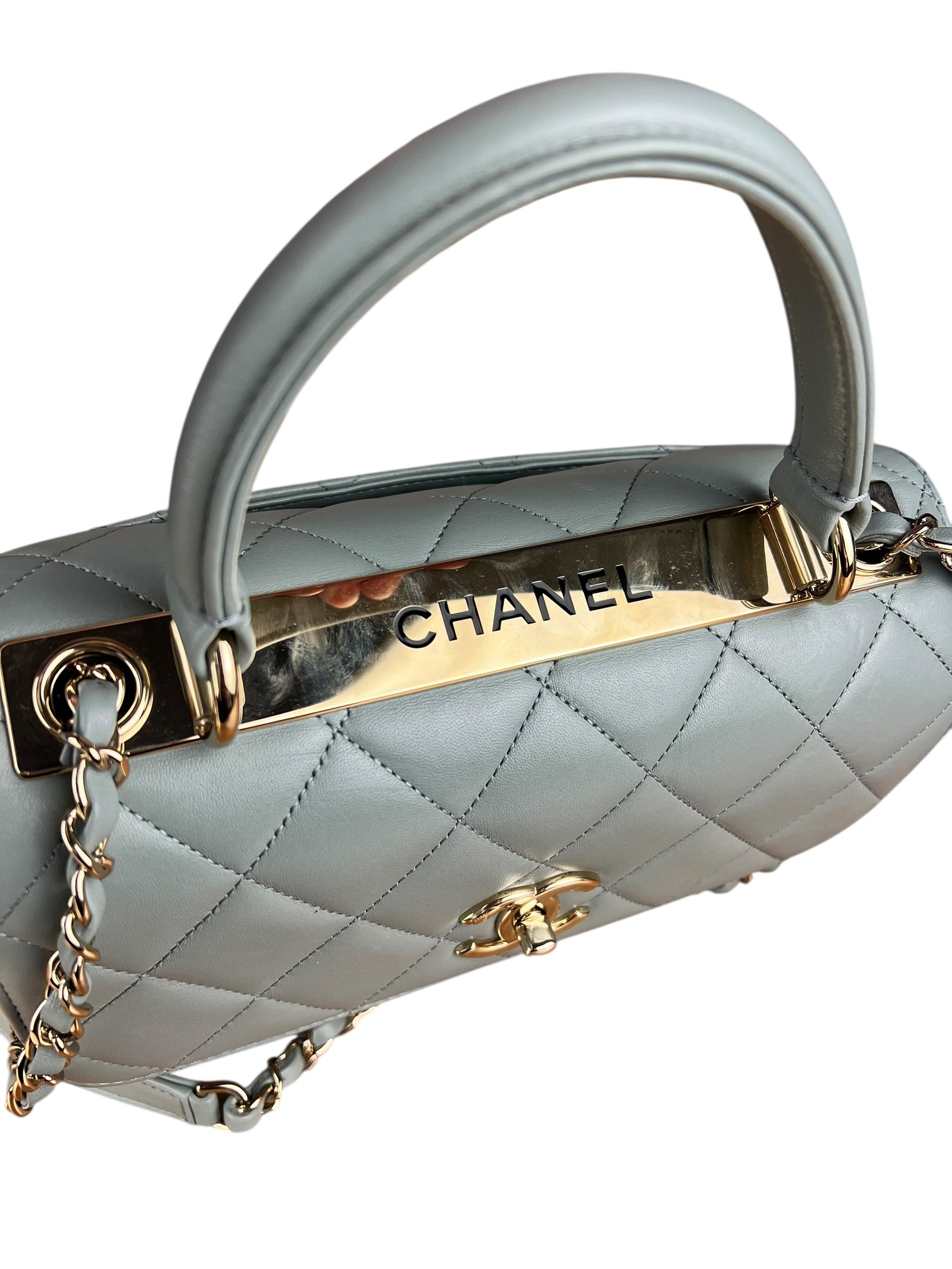 Chanel CC Trendy Blue Leather Flap Top Handle Bag