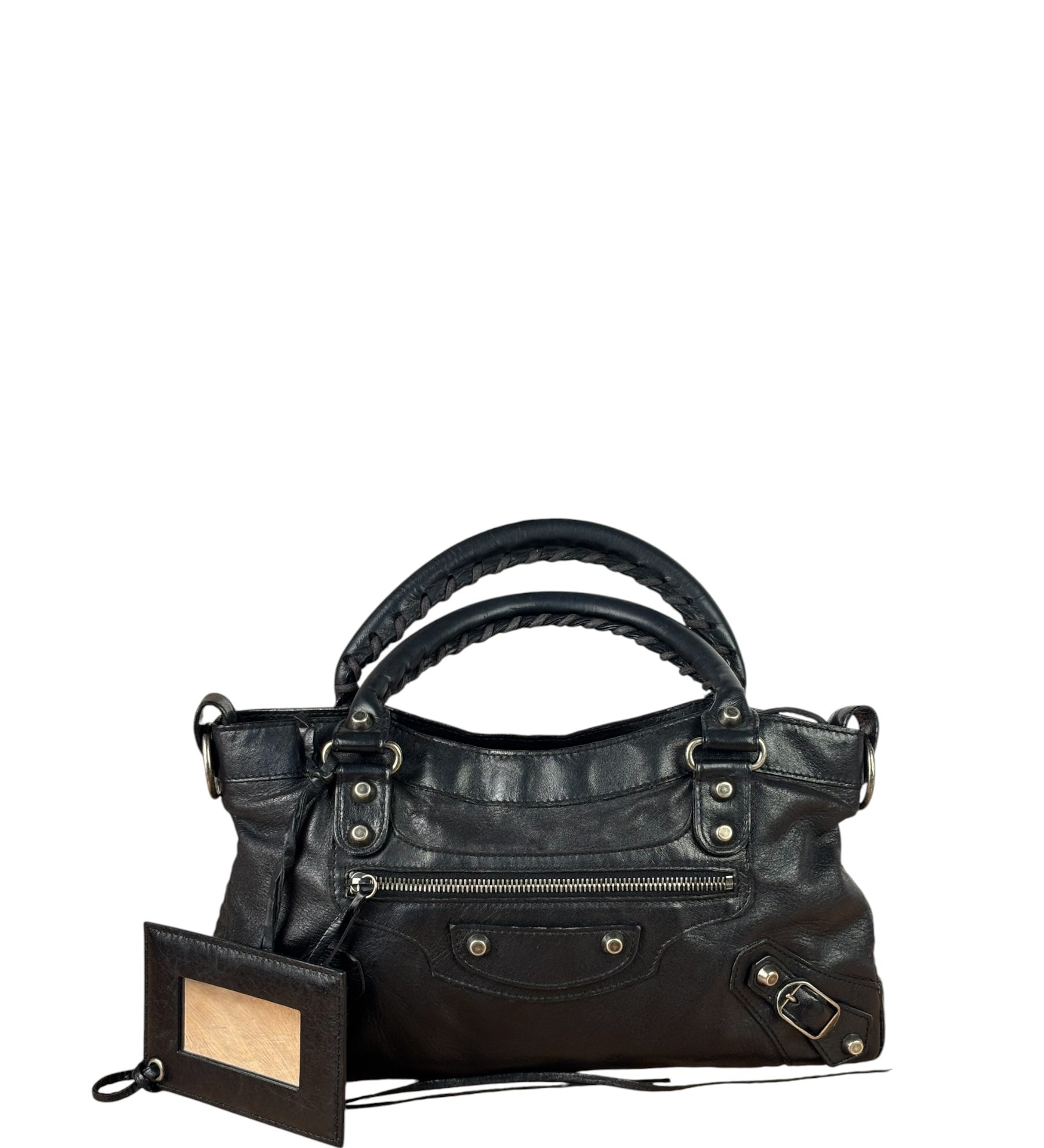 Balenciaga Black Leather Moto City Two-Way Bag